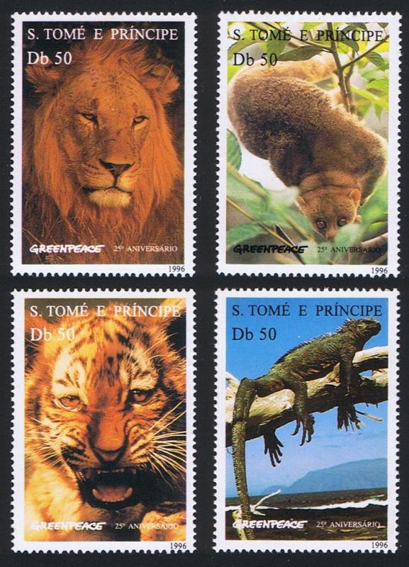 Sao Tome Wild Animals Tiger Lion Gecko Potto 4v MI#1676-1679 SC#1237-1240