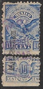 MEXICO REVENUES 1901 10c Rentas Aztec Calendar&Talon Illegible Control R204 Used