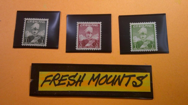 Greenland 1938 First Issue Scott# 1, 2, 3 Mint VF-XF Hinged Short set of 3