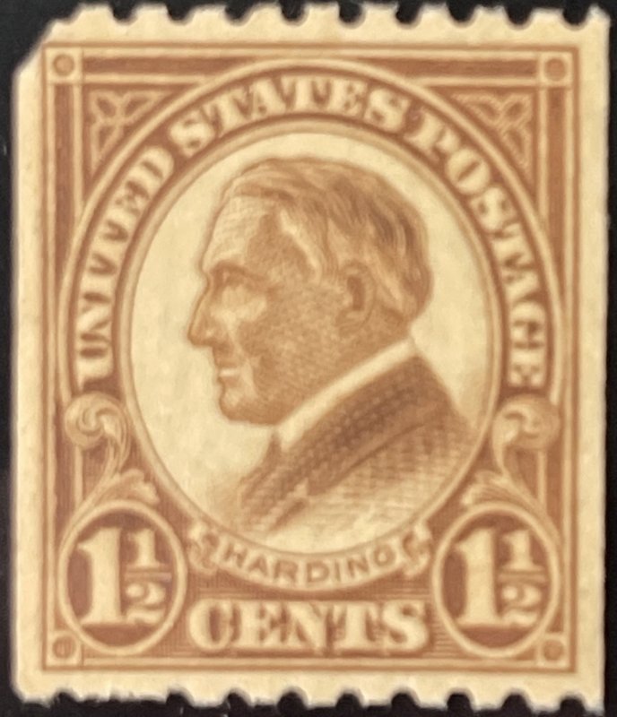 Scott #605 1925 1½¢ Warren Harding rotary perf. 10 hor. MNH OG missing corner