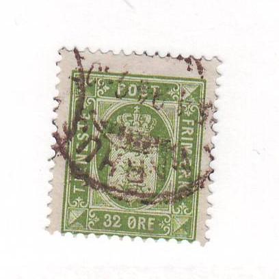 Denmark Sc O9 1875 32 ore green Official stamp used