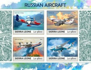 Sierra Leone - 2017 Russian Aircraft - 4 Stamp Sheet - SRL17705a