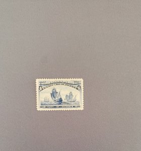 233, 1893 4c Fleet of Columbus, Mint PH, Thin, Gum Discoloration, CV $120.00