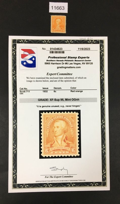 US STAMPS # 711 MINT OG NH ** PSE GRADED XF-SUP 95 CERT** SMQ $50 LOT #11663