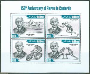 MALDIVES  2013  150th ANN OF PIERRE de COUBERTIN  SHEET   MINT NH