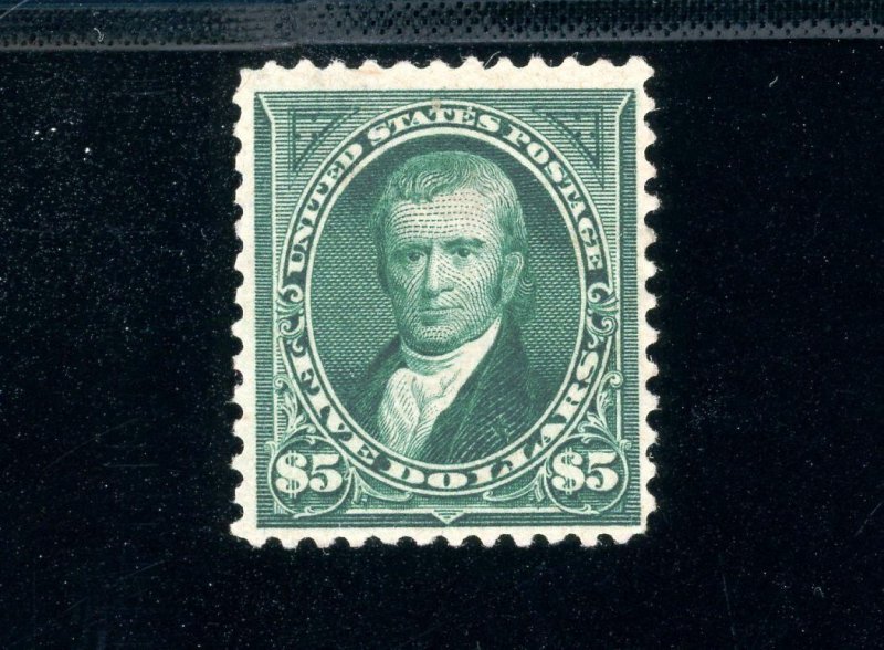 USAstamps Unused VF US 1895 $5 Bureau Issue Marshal Scott 278 OG MLH +Cert 