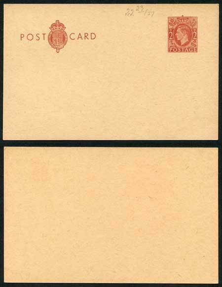 CP104c KGVI 2d Red Brown Inland Card Format CF17 Stamp L26 Size F Mint