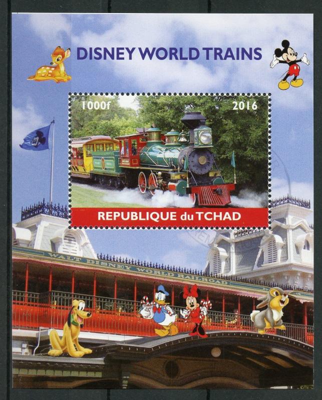 Trains Stamps Chad 2016 CTO Disney World Railways Cartoons 1v M/S II