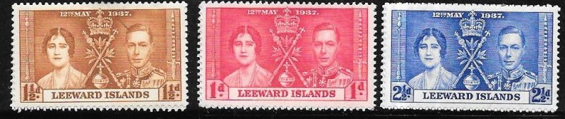 Leeward Islands #100-102 Coronation (MH) CV $1.55