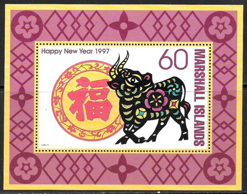 MARSHALL ISLANDS 1997 YEAR of the OX 1997 Souvenir Sheet Sc 619 MH