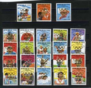 CHAD 1972 SUMMER OLYMPIC GAMES MUNICH SET OF 23 STAMPS OVERPRINTED MNH 