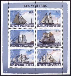 Comoro Islands - 2009 s/s of 6 Sailing Ships #1023 cv $ 12.50 Lot # 31