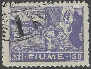 Fiume, stamp, Scott#34, used, hinged, 30 cent, deep violet, clock tower,