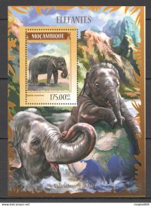 Ss1555 2014 Mozambique Animals Fauna Asian Elephants Kb ! Shift Perf Mnh