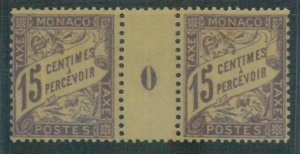 88233c - MONACO - STAMPS: Timbre Tax GUTTER PAIR with NUMBER! # 0 -- MLH