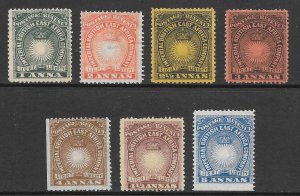 British East Africa Scott 15-20, 23 Unused HOG - 1890-93 Sun and Crown