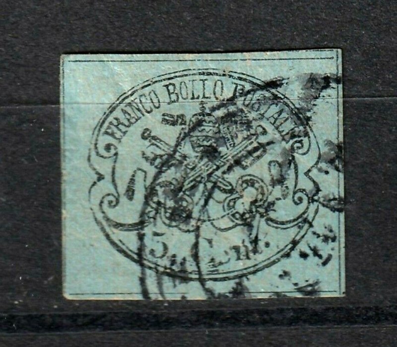 Roman States stamp #14, used, glazed paper,  CV $240.00