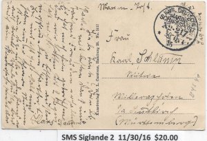 WW1: German Marine Schiffspost: SMS Siglande 2 11/30/1916 (M6469)