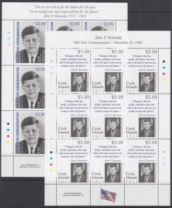 Cook Islands Sc 1476-1477, Aitutaki Sc 615-616 MNH. 2013 JFK Mini-Sheets