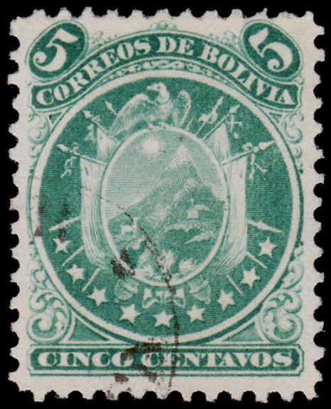 Bolivia Scott 10 (1868) Used H F-VF, CV $18.00