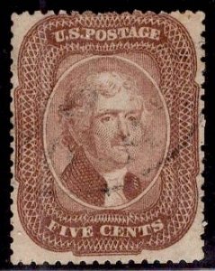 US Stamp Scott #29 5c Brown Jefferson USED SCV $350. Light Cancel!!