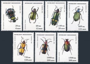 Malagasy 1216-1222, 1223, MNH. Michel 1656-1661, Bl.254. Insects 1994. Beetles.