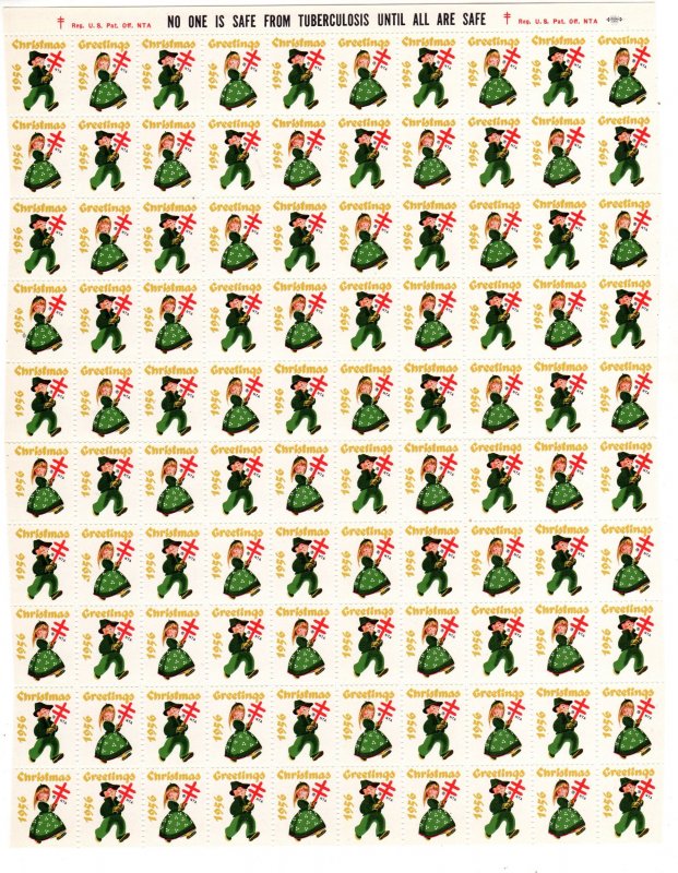 USA., Scott # WX178,  Christmas Seals, 1956, full sheet, Lot 230801 -02