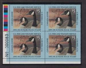 JDS5 - Junior Duck Stamp. Plate Numbered Block Of 4. A/S  MNH. OG.#02 JDS5PB4AS