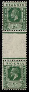 NIGERIA GV SG15c, ½d green, LH MINT. Cat £475. DIE I + DIE II GUTTER PAIR