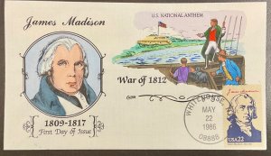 2216d Collins Hand Painted cachet James Madison, Ameripex ‘86 FDC