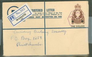 New Zealand  11-, 9cent Reg. Envelope, Trimmed a couple mm at right