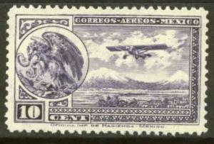 MEXICO C11, 10¢ EARLY AIR MAIL, COAT OF ARMS AND PLANE, SINGLE. MINT, NH. VF.