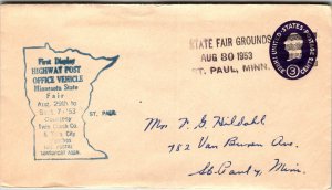 US 1st Display Highway PO Vehicle Minnesota State Fair 1953 Cover