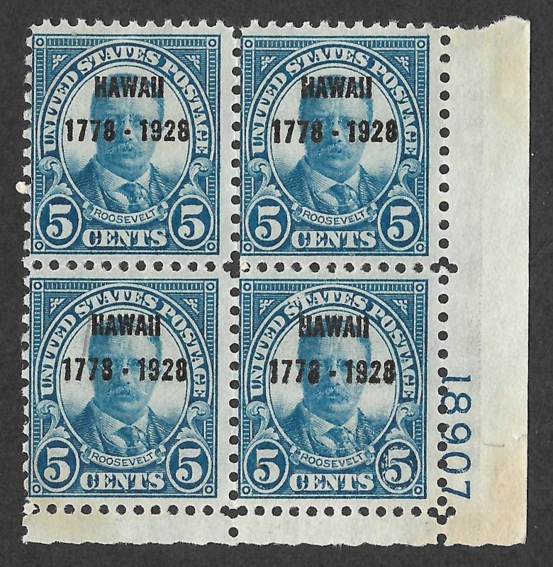 Doyle's_Stamps: 1928 Block of 150th Ann. Hawaiian Overprint 5c, cv $375.00 (L34)