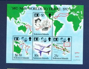 SOLOMON ISLANDS - # 726a - VFMNH S/S  - Columbus, maps, plane - 1992