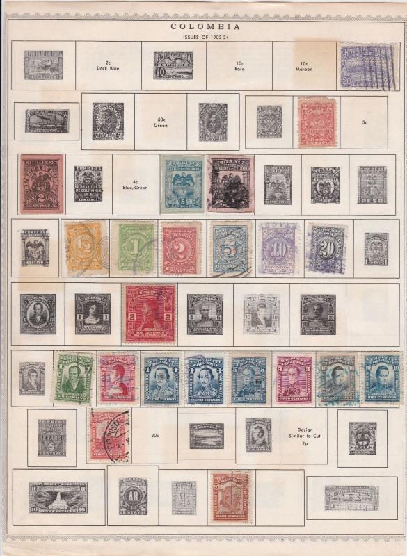 colombia stamps on album page  ref 13543