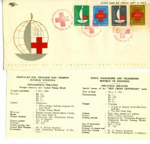 1963 Indonesia Sc 600-603 First Day Cover FDC 100 Yrs Red Cross