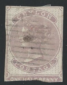 1857 CEYLON - SG No. 16 1/2d reddish lilac USED