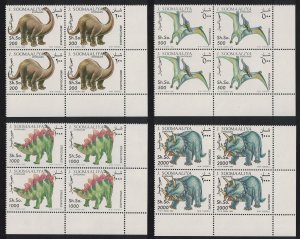 Somalia Dinosaurs Prehistoric Animals 4v Corner Blocks of 4 1993 MNH MI#480-483