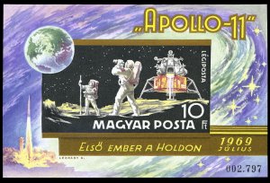 Hungary #C295 Cat$20, 1969 Apollo 11, imperf. souvenir sheet, never hinged