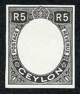 Ceylon 1927 5R Die Proof (Frame only) on Surfaced Paper 