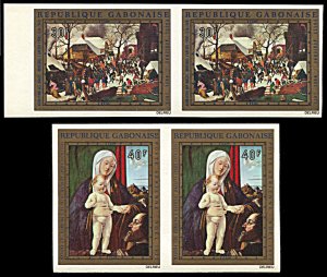 Gabon C132-C133, MNH imperf. pairs, Christmas Paintings, Breughel and Basaiti