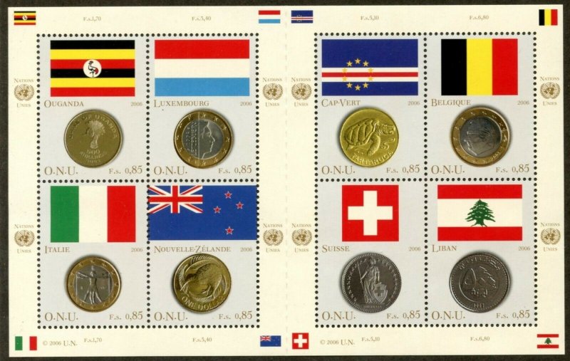 UNITED NATIONS Sc# NY 920 Geneva 464 Vienna 387 2006 Flags & Coins Sheets MNH