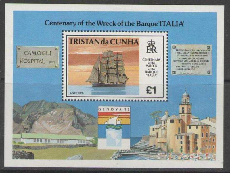 TRISTAN DA CUNHA SGMS538 1992 WRECK OF BARQUE ITALIA MNH