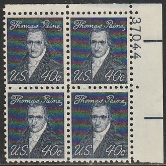 U.S. 1292, 40¢ THOMAS PAYNE PL# BLOCK OF FOUR, MINT, NH. VF. (456)