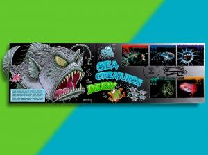 Big Bad Hungry Deep Sea Creature on Fold-Out FDC • Cachetoons Takes a Dive!