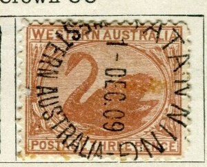 WESTERN AUSTRALIA; 1872-85 early classic Swan Type fine used 3d. Postmark 