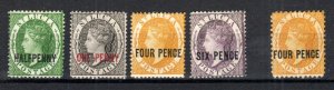St Lucia 1882-84 Queen Victoria surcharge issues SG 25-30 (less SG 29) MH