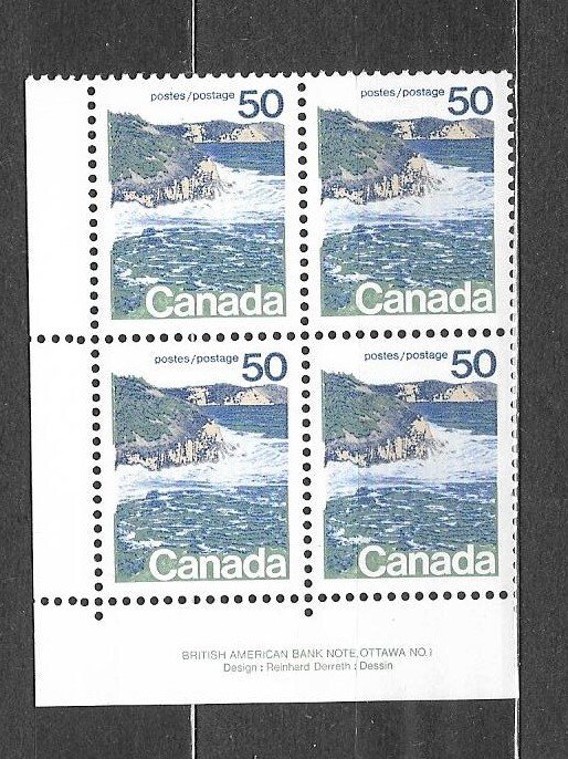 CANADA-1972,Sc#598 Pl:1, Type:2,MNH, BLOCK, L.L. LANDSCAPE DEFINITIVES-SEASHORE.