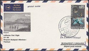 YUGOSLAVIA 1967 Lufthansa first flight cover to Budapest Hungary. ..........F976